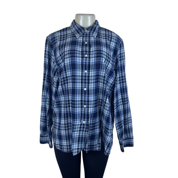 Ralph Lauren Plaid Women's Blue White Button-Up Shirt Long Sleeve Size XL - Picture 1 of 9